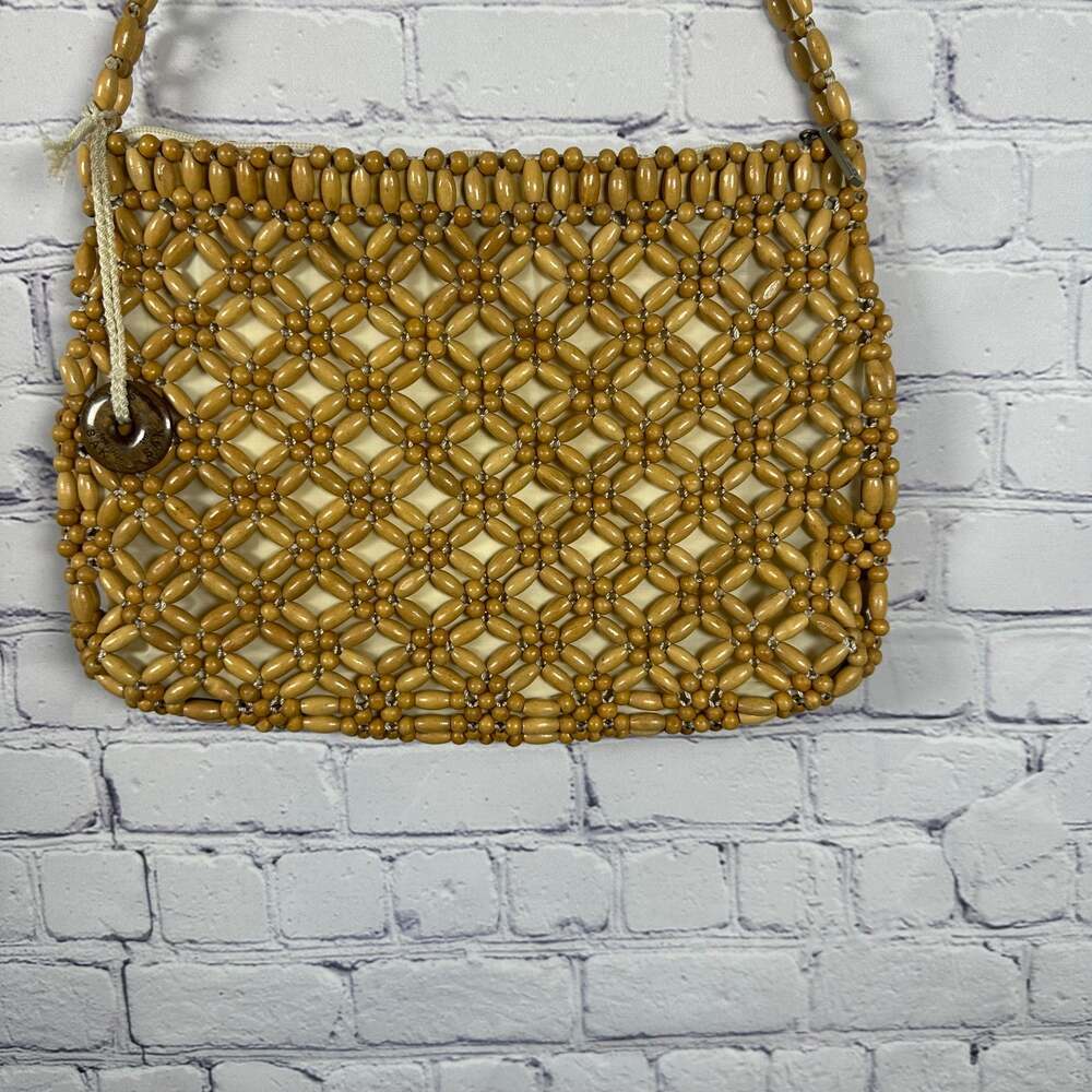 The Sak Vintage Y2K Woven Blonde Wood Beads Handbag Purse - Picture 3 of 7